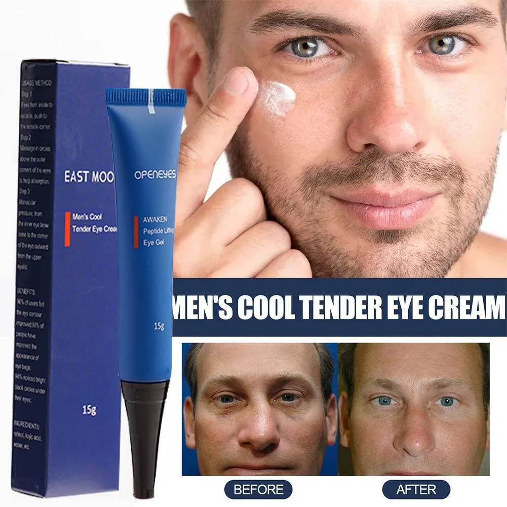 Men's anti-aging eye cream 15g in boxed packaging with under-eye fine line and wrinkle reduction formula