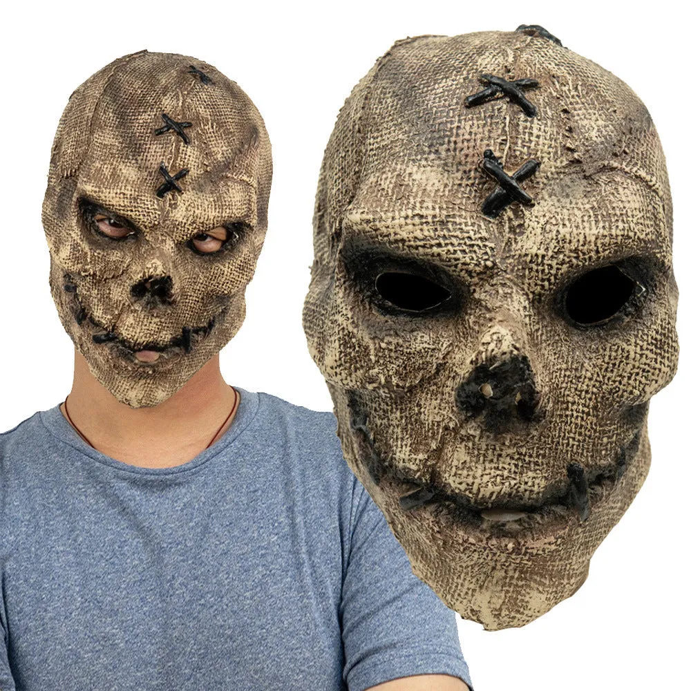 White latex skull mask with American-style detailing for Halloween costume