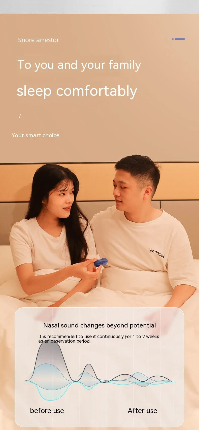 Electric household anti-snoring device with white silicone shell and USB charging port