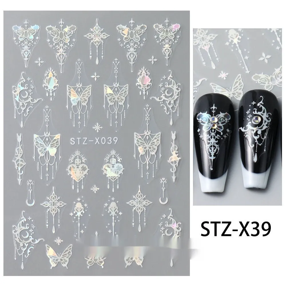 Black and silver striped cartoon pattern nail stickers with plastic application tool