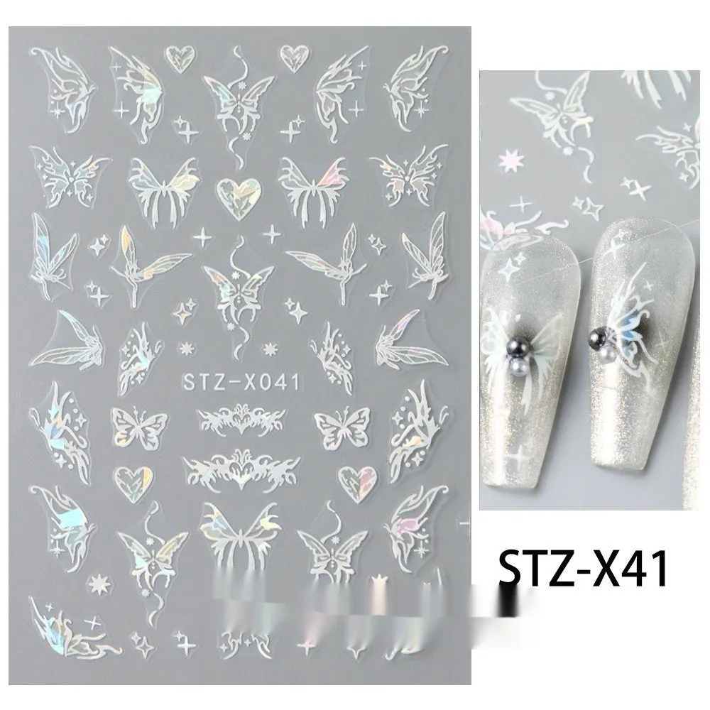 Black and silver striped cartoon pattern nail stickers with plastic application tool