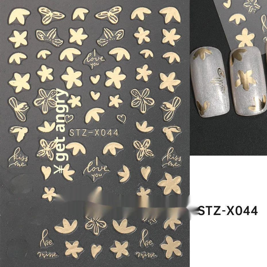 Black and silver striped cartoon pattern nail stickers with plastic application tool