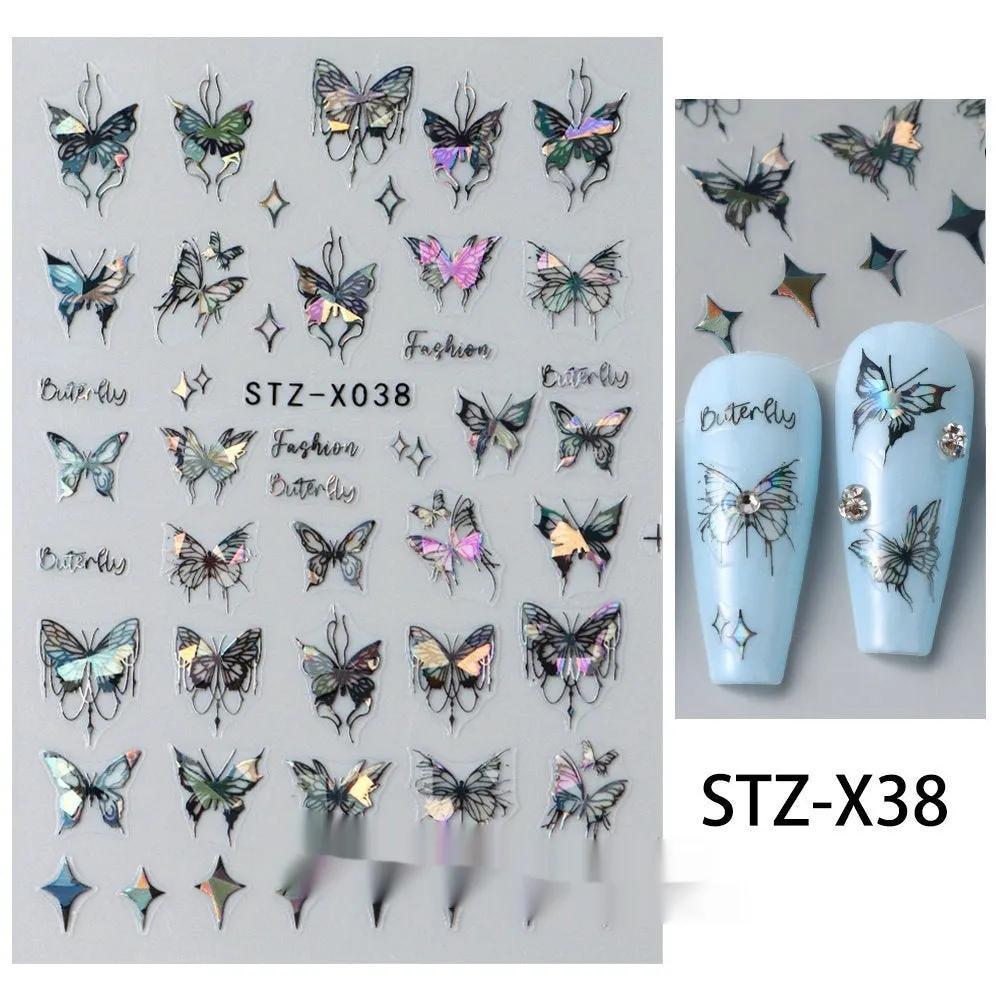 Black and silver striped cartoon pattern nail stickers with plastic application tool