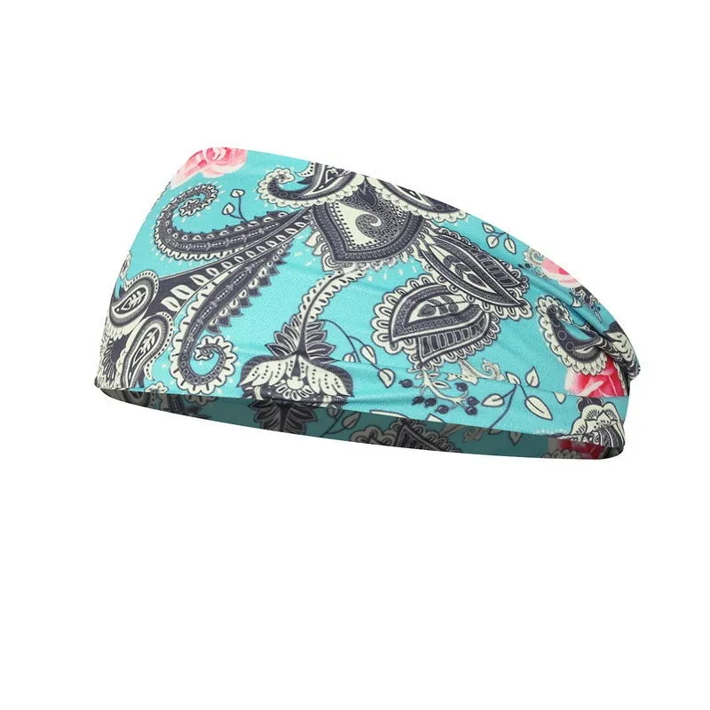 Printed sports yoga fitness sweat-absorbent polyester headband in multiple colour options A-X