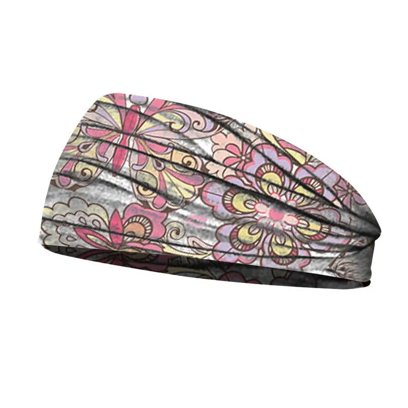 Printed sports yoga fitness sweat-absorbent polyester headband in multiple colour options A-X