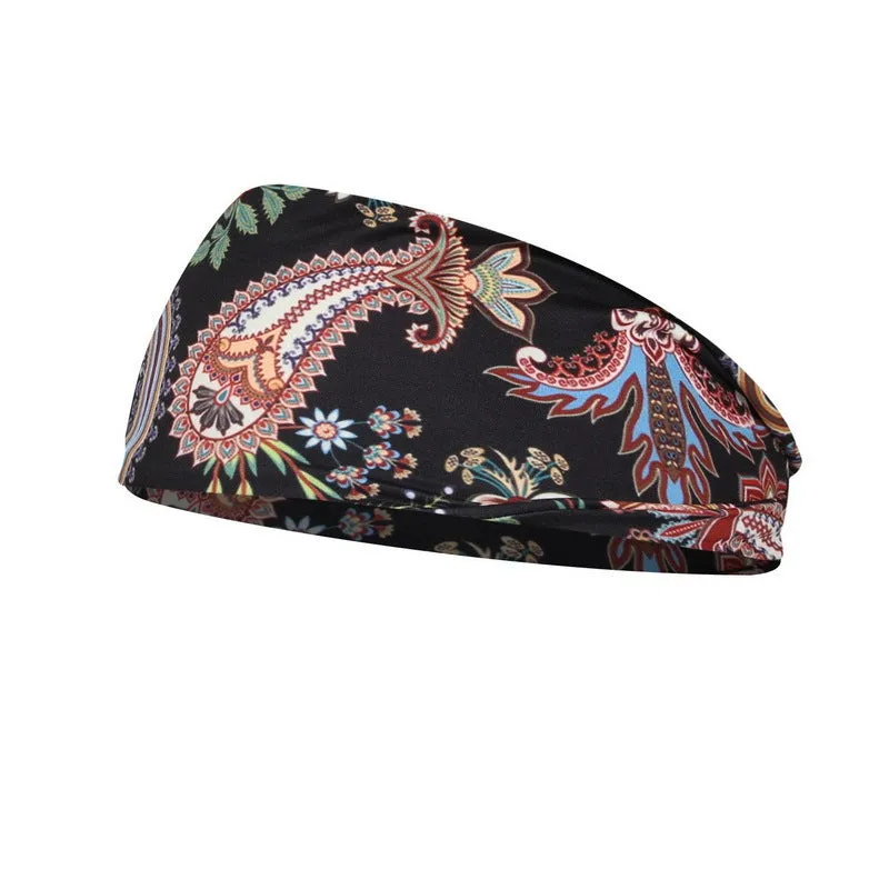 Printed sports yoga fitness sweat-absorbent polyester headband in multiple colour options A-X