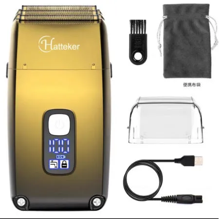 Transparent three-net barber shaver with full body washable design, available in multiple colours including silver, blue, gold, and gradient