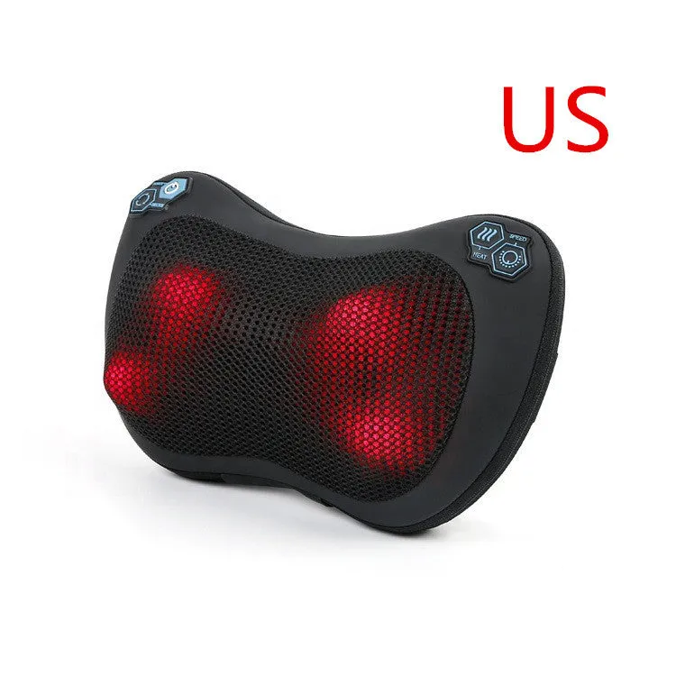 Black car massage pillow with heating and four massage heads for neck and back relief