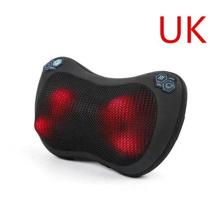 Black car massage pillow with heating and four massage heads for neck and back relief