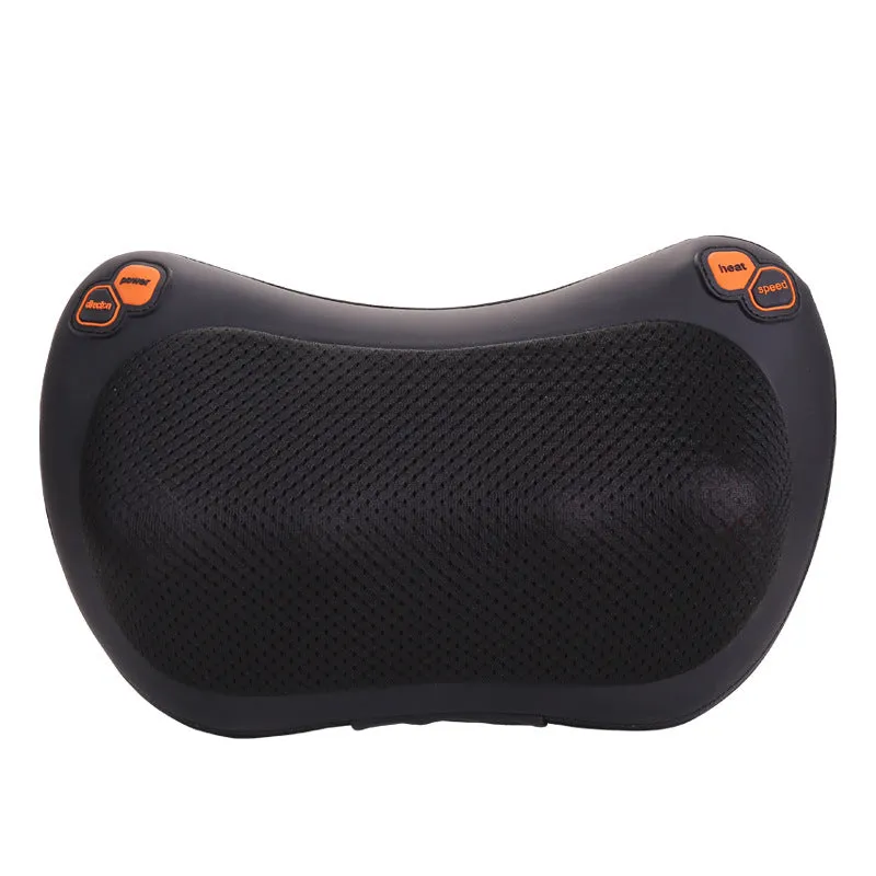 Black car massage pillow with heating and four massage heads for neck and back relief