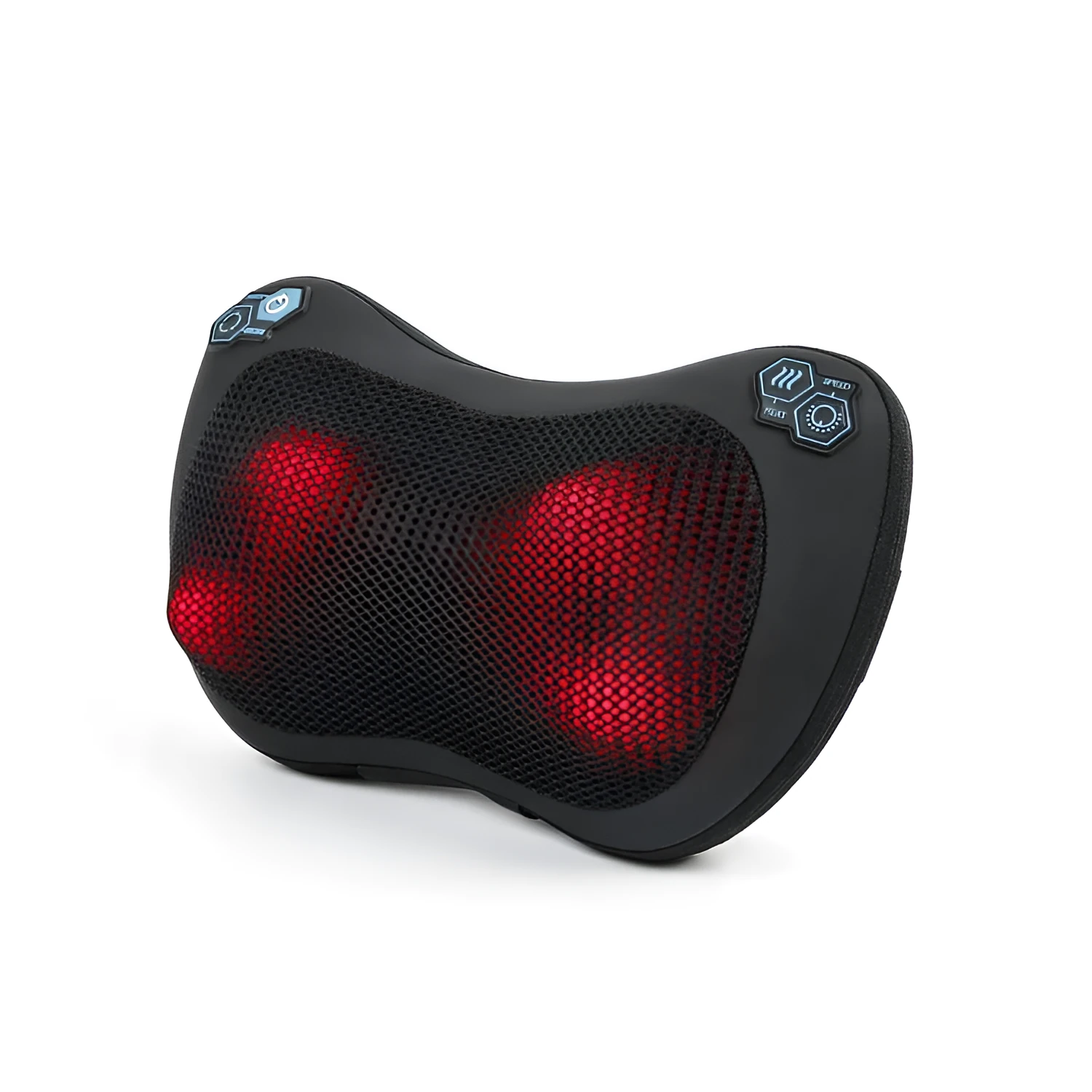 Black car massage pillow with heating and four massage heads for neck and back relief