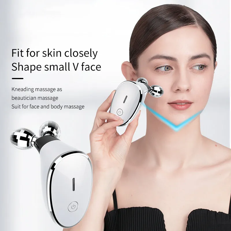 Electric rollers inductive therapeutical instrument EMS facial massager in white, pink, and black with colour light therapy