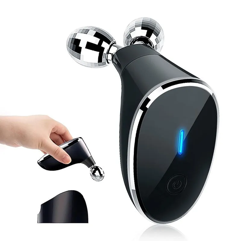 Electric rollers inductive therapeutical instrument EMS facial massager in white, pink, and black with colour light therapy