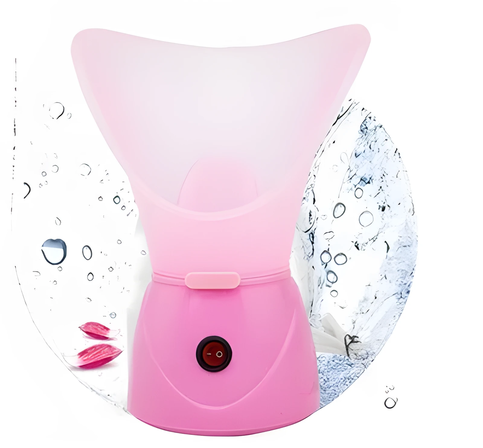 Pink ion hot steamer face machine with 55ml tank and food-grade PP body on white background