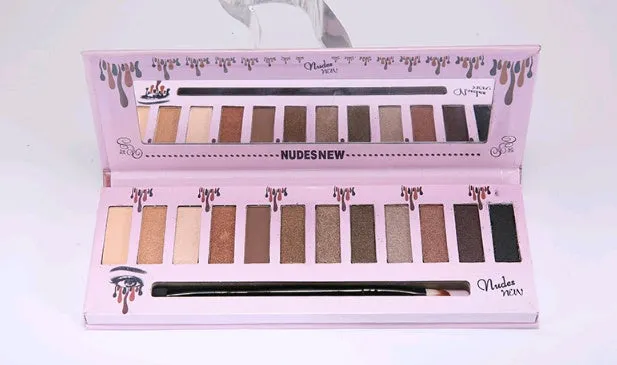 Kelly 12 colour matte eyeshadow palette in compact case with multiple neutral shades visible