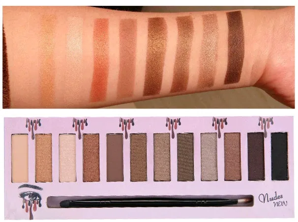 Kelly 12 colour matte eyeshadow palette in compact case with multiple neutral shades visible