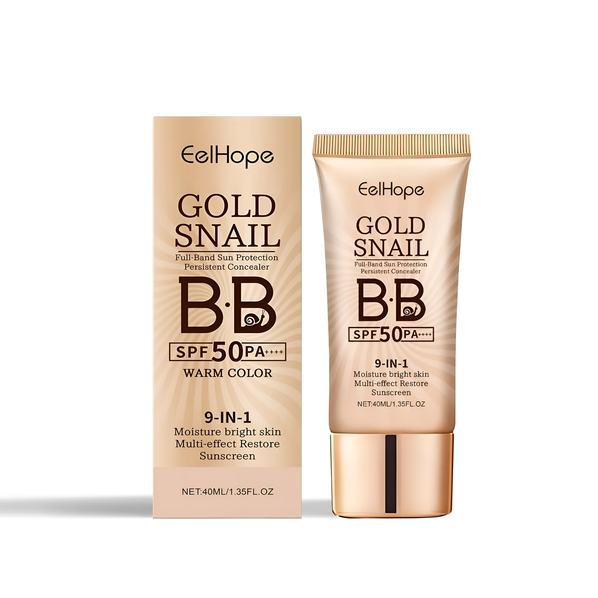 Golden Snail Sunscreen BB Cream 40ml tube in Natural color and Skin colour shades with sunscreen and snail extract