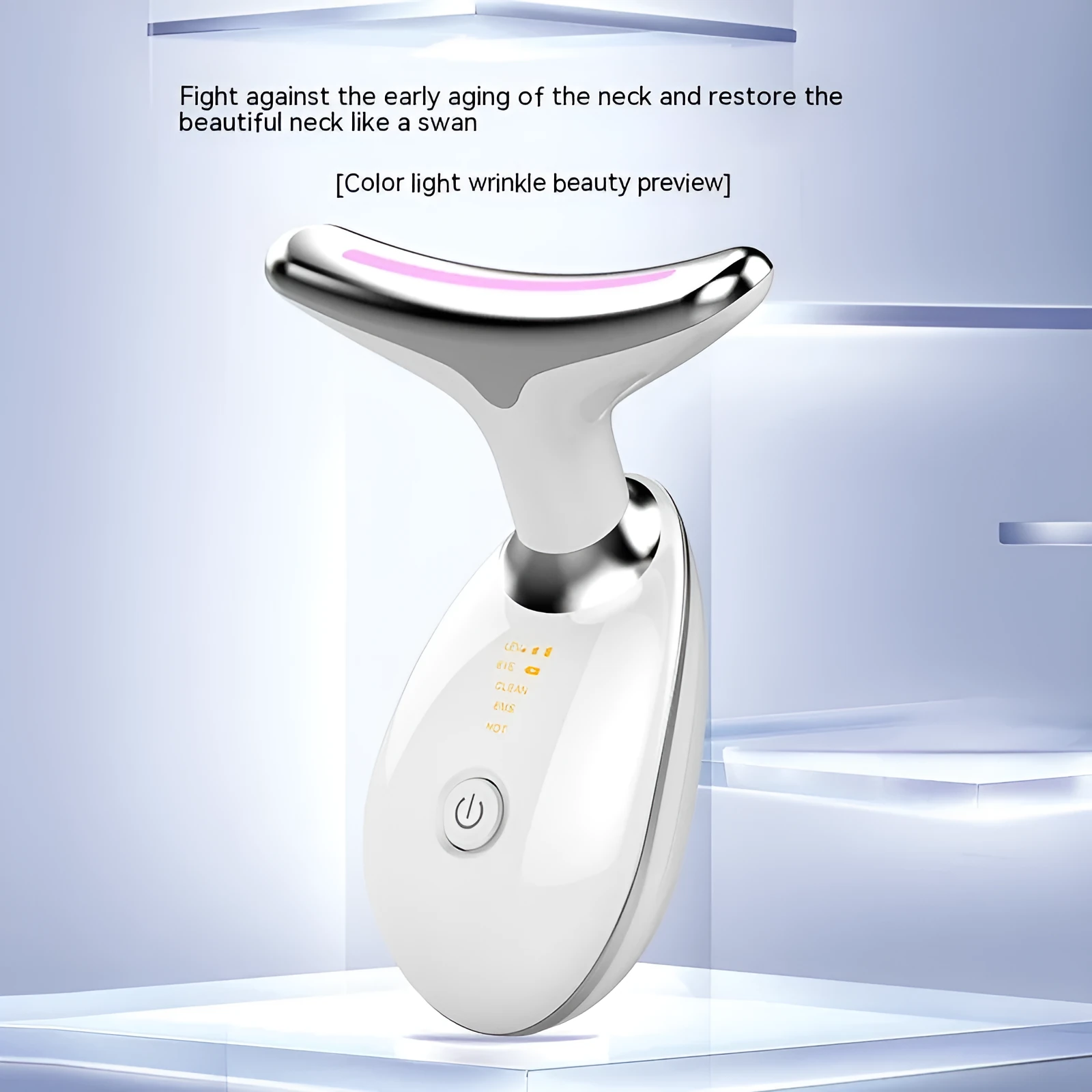 Beauty neck fade care massage instrument with ultrasonic and colour light functions, white English model, 89 x 47 x 120mm