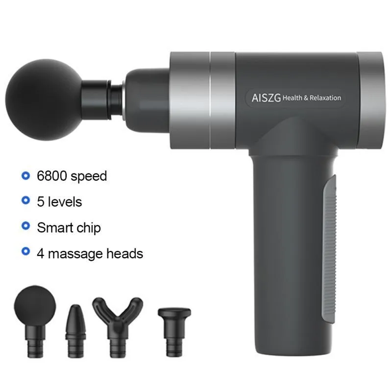 USB muscle massager in blue with space aluminium body, five speed control, and compact 225x185x60mm size