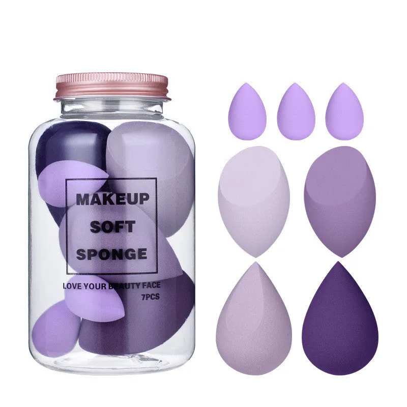 Drift Bottle boxed beauty egg 7 cans powder-free water-soft makeup sponges in taro purple, strawberry pink, mango yellow, and avocado green