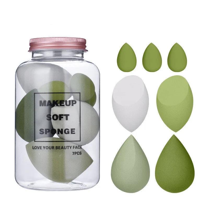 Drift Bottle boxed beauty egg 7 cans powder-free water-soft makeup sponges in taro purple, strawberry pink, mango yellow, and avocado green