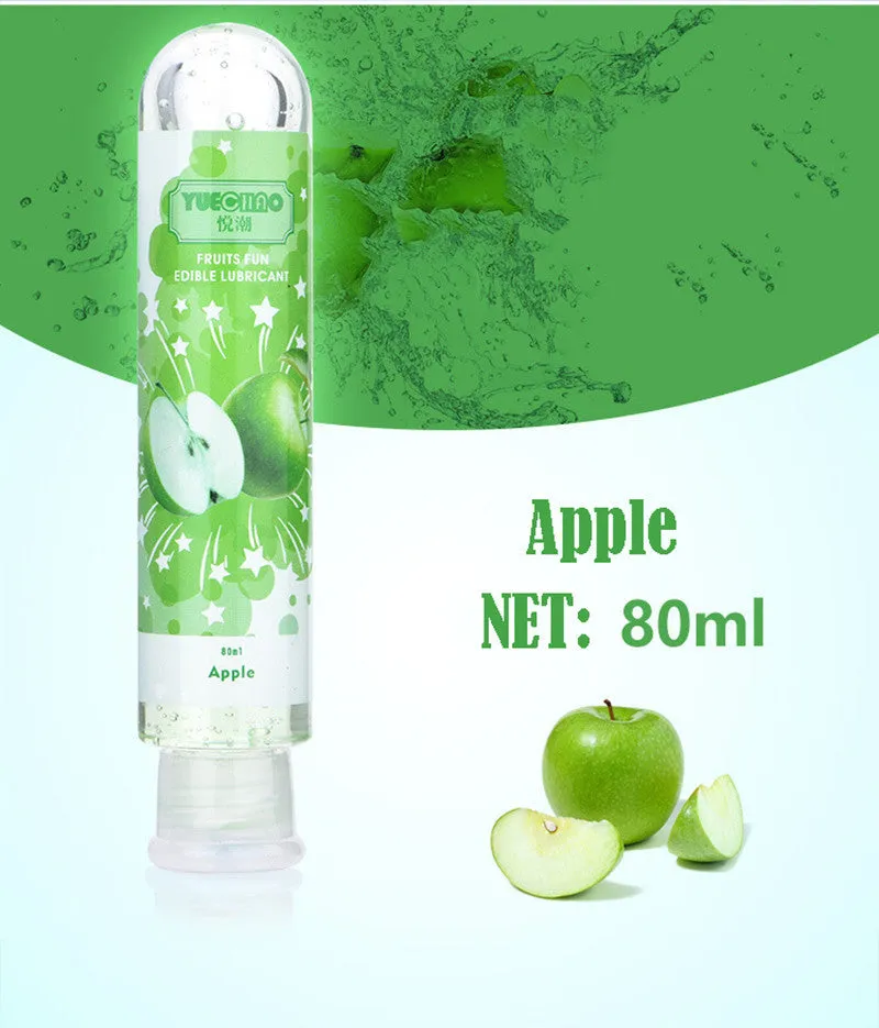 Water soluble fruit flavored human lubricant in 80ml transparent bottle with apple scent