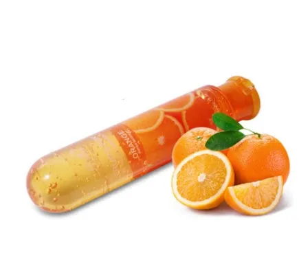 Water soluble fruit flavored human lubricant in 80ml transparent bottle with apple scent