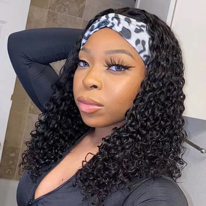 Women's head scarf wig with long curly high temperature wire hair in random colour