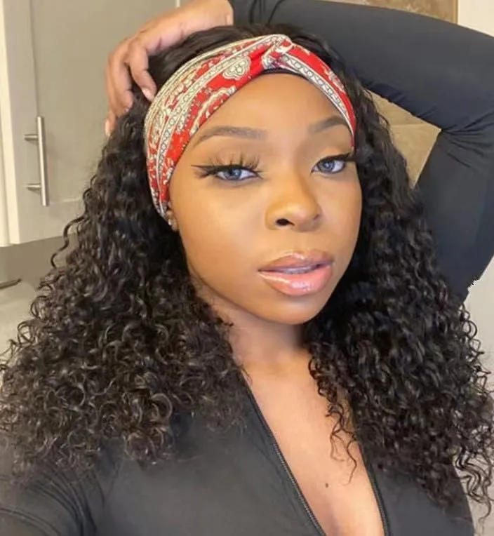 Women's head scarf wig with long curly high temperature wire hair in random colour
