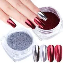 Mirror nail pigment powder container with metal plating texture finish, 2ml net content, available in multiple colours