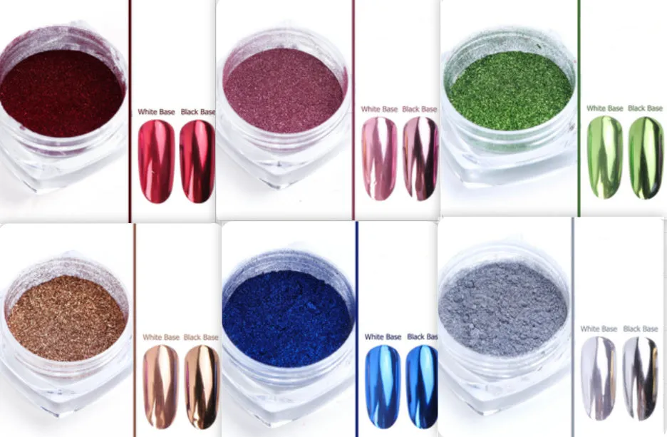 Mirror nail pigment powder container with metal plating texture finish, 2ml net content, available in multiple colours
