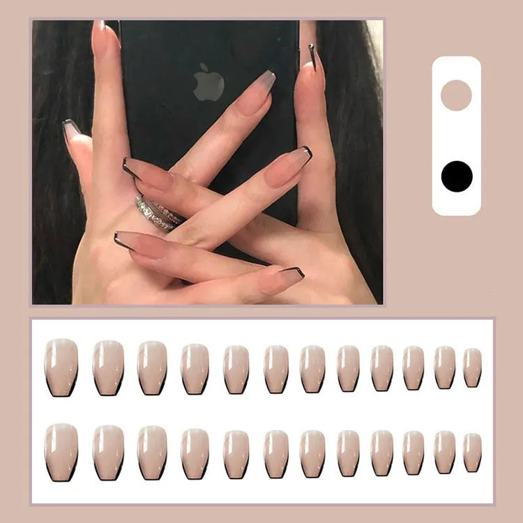Head matte frosted almond shape false nails in multiple colours including Black and Leopard print, 24 pieces with glue