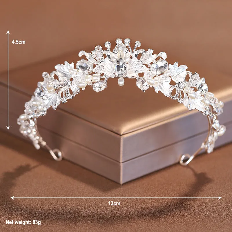 Gold or silver alloy crown hair accessory with pearl decorations for women