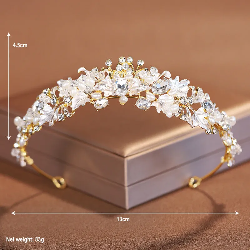 Gold or silver alloy crown hair accessory with pearl decorations for women