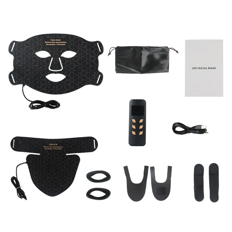 LED photon rejuvenation beauty mask with neck piece, 240 lamp beads each, black colour, scarf set option