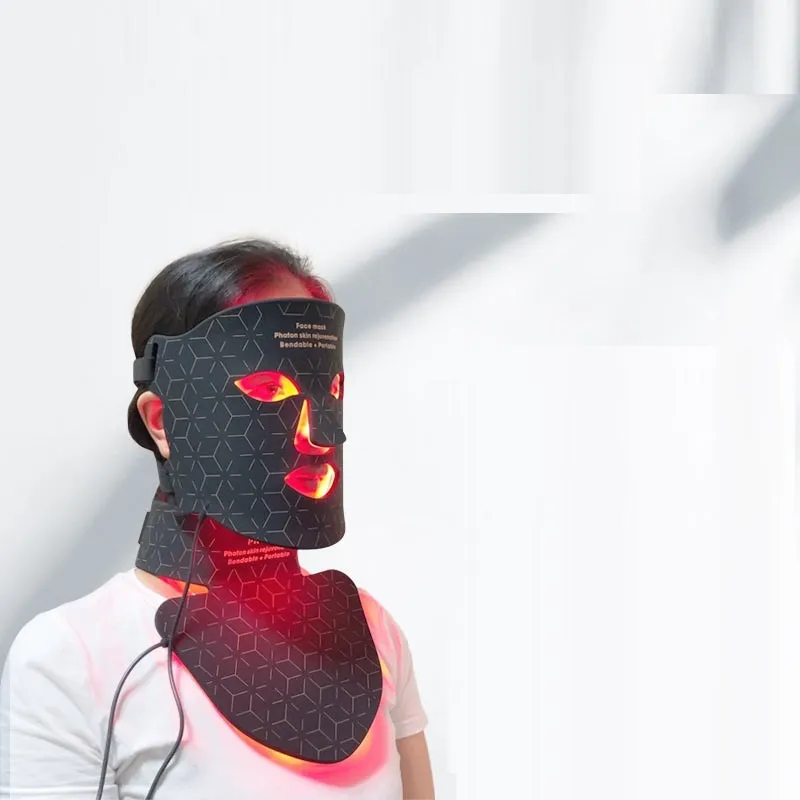 LED photon rejuvenation beauty mask with neck piece, 240 lamp beads each, black colour, scarf set option