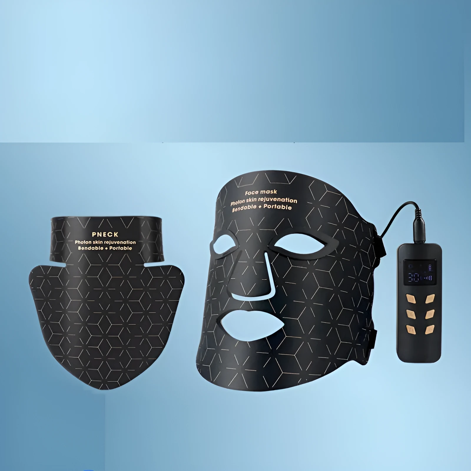 LED photon rejuvenation beauty mask with neck piece, 240 lamp beads each, black colour, scarf set option
