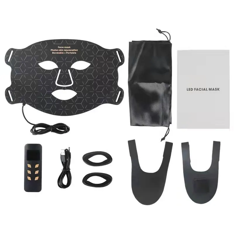 LED photon rejuvenation beauty mask with neck piece, 240 lamp beads each, black colour, scarf set option