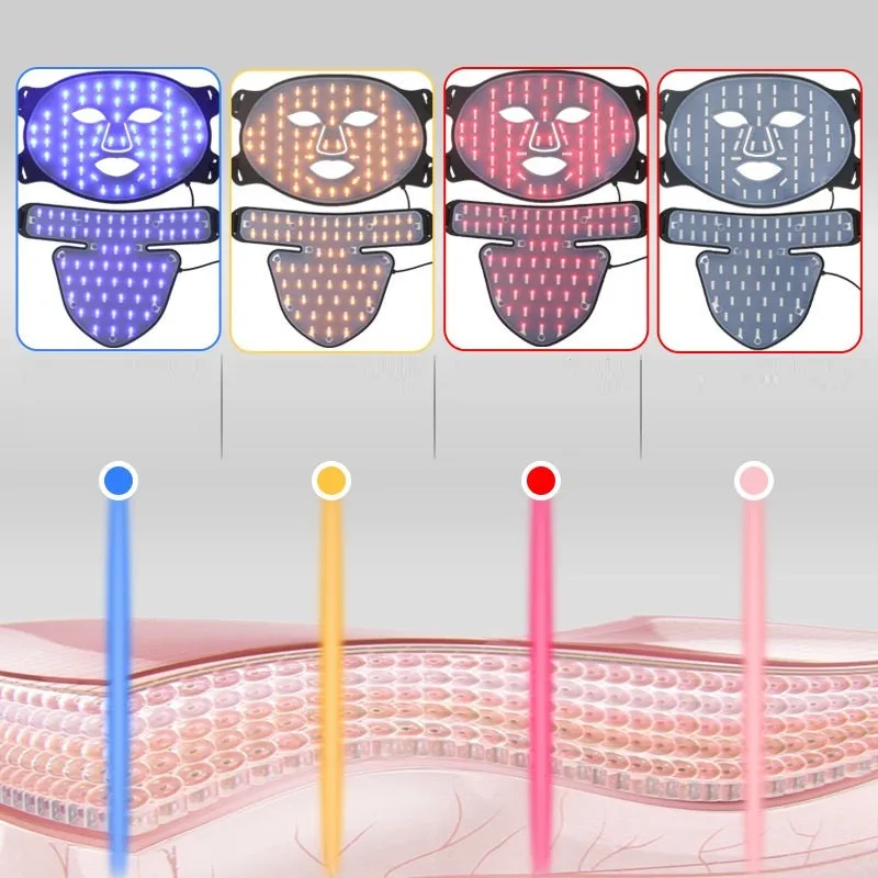 LED photon rejuvenation beauty mask with neck piece, 240 lamp beads each, black colour, scarf set option