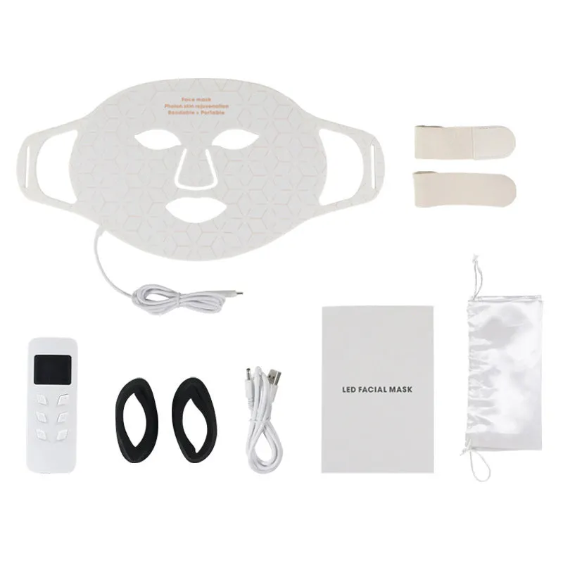 LED photon rejuvenation beauty mask with neck piece, 240 lamp beads each, black colour, scarf set option