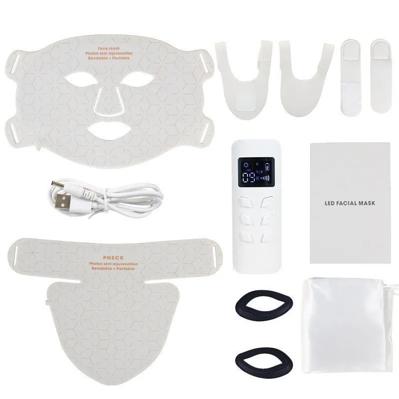 LED photon rejuvenation beauty mask with neck piece, 240 lamp beads each, black colour, scarf set option