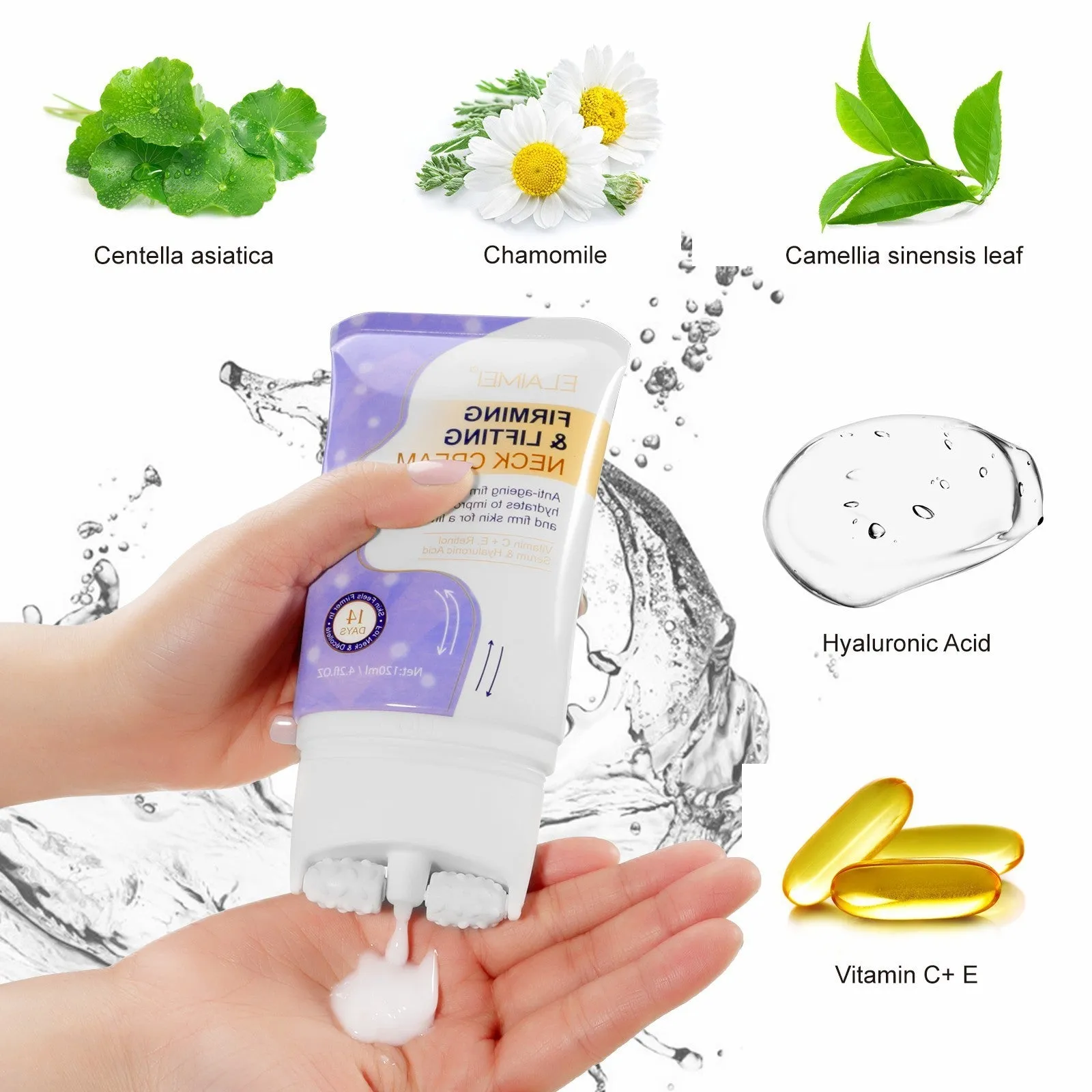 Purple jar of neck cream with multi-ball head massager, 120ml
