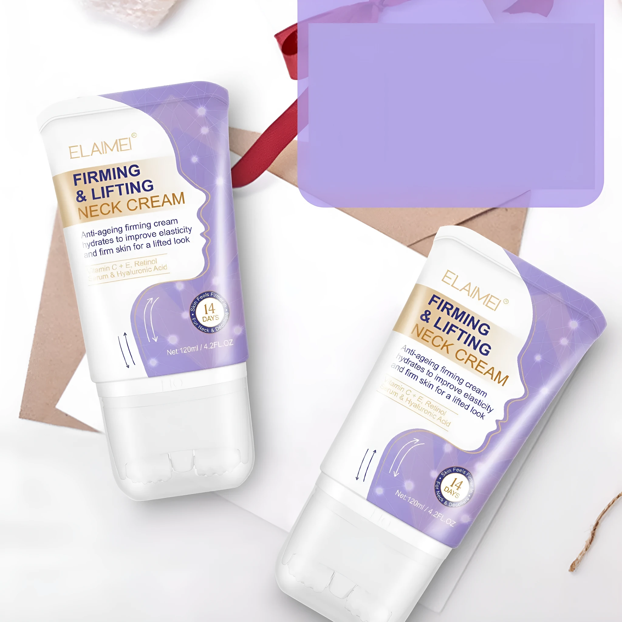 Purple jar of neck cream with multi-ball head massager, 120ml