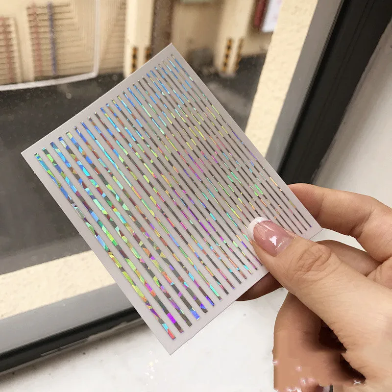 Nail art fluorescent line adhesive sticker sheet 8.5x13cm with multiple line decals in black and gold