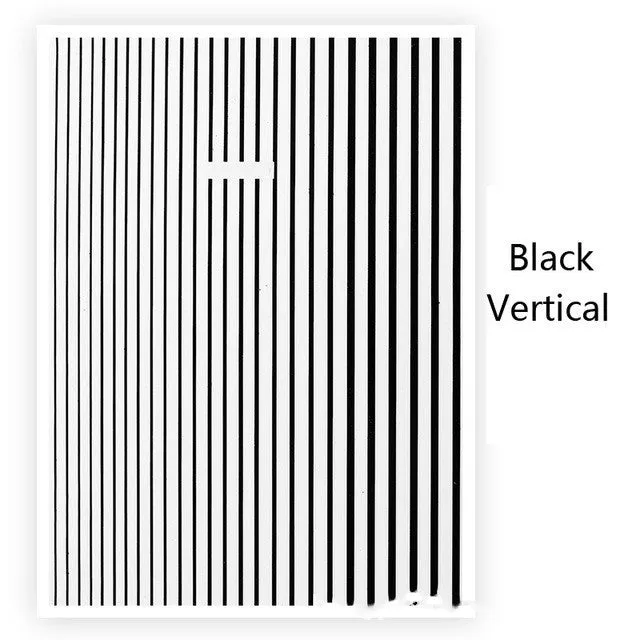 Nail art fluorescent line adhesive sticker sheet 8.5x13cm with multiple line decals in black and gold