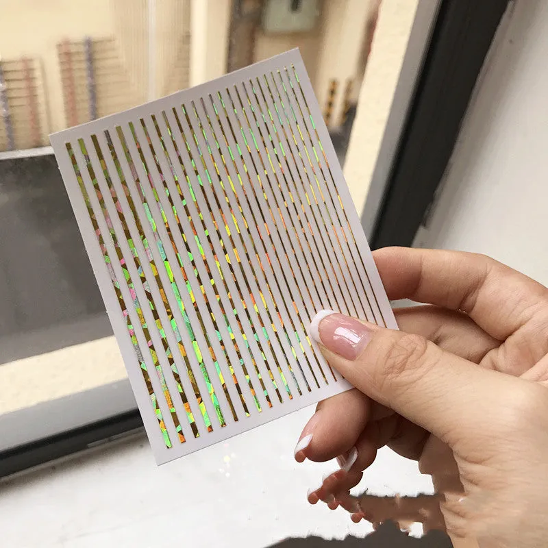Nail art fluorescent line adhesive sticker sheet 8.5x13cm with multiple line decals in black and gold