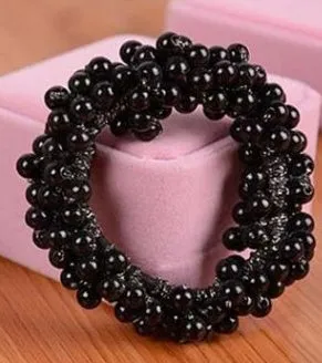 Beaded cloth hair rope in black colour variant for decorative hairstyling