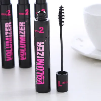 Double-effect volume adjustment mascara growth liquid with two brush heads, black and brown colours