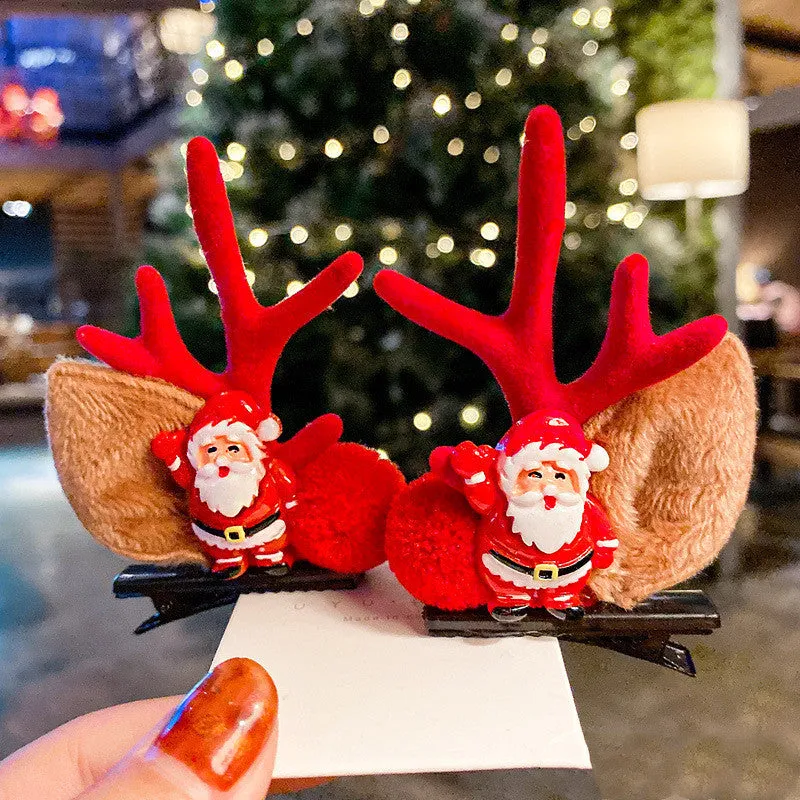Set of plastic resin Christmas hair clips for kids with antler and snowman designs