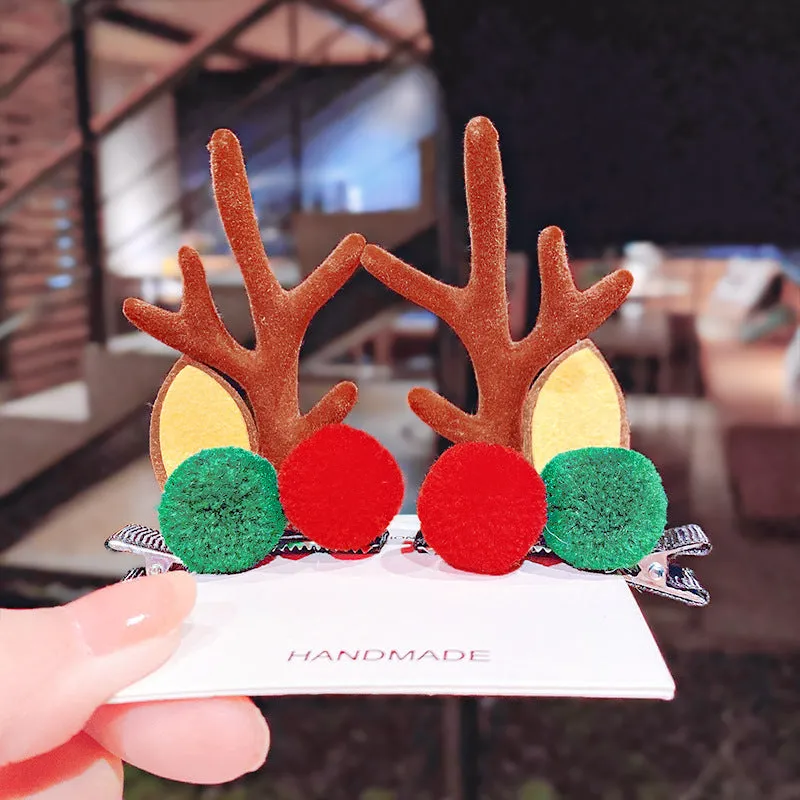 Set of plastic resin Christmas hair clips for kids with antler and snowman designs